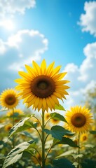 Sunflower field, Sunflowers farm blue sky vertical
