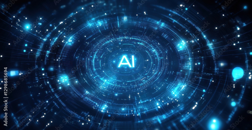Aufkleber artificial intelligence symbol glowing in futuristic digital circle