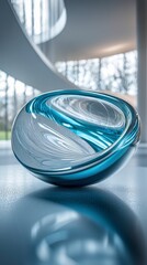 Abstract glass sculpture in modern interior