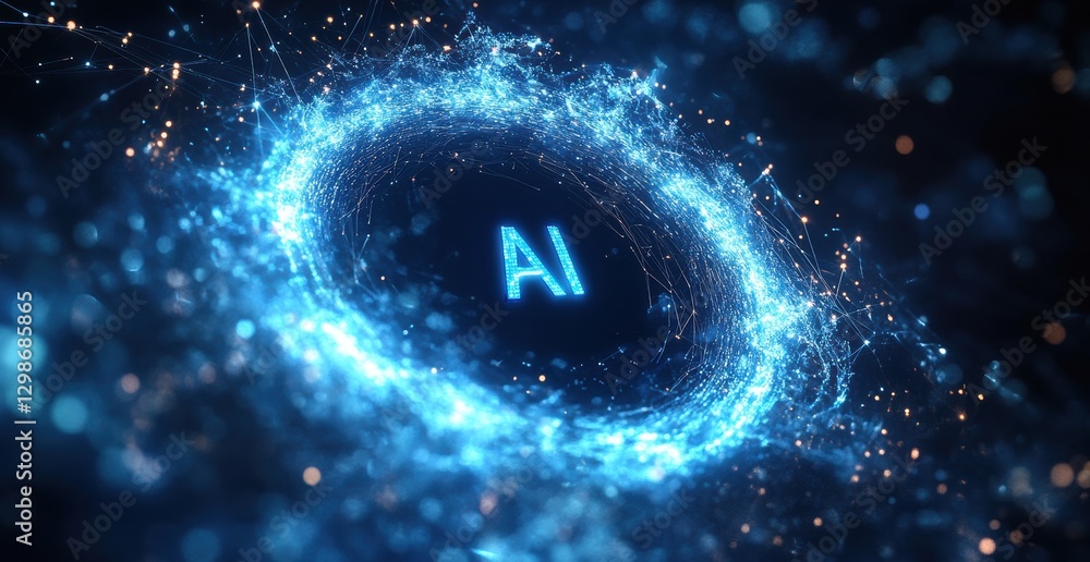 Poster artificial intelligence (ai) symbol glowing in abstract futuristic circle