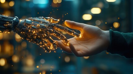 human hand touching ai robotic hand