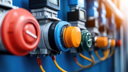 Fototapeta premium Industrial valve operation in a factory setting equipment close-up engineering technical innovation