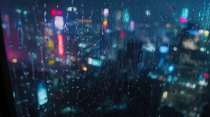 Fototapeta premium Rainy Night Cityscape Viewed Through a Window