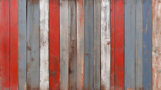 Rustic red white and blue painted wood wall background texture