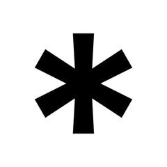 Black * asterisk sign, isolated vector on transparent background