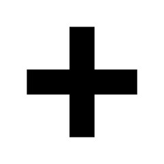 Black + plus sign, isolated vector on transparent background