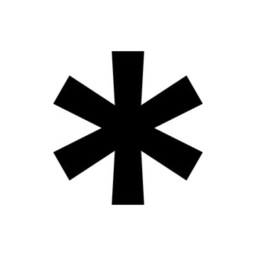 Black * asterisk sign, isolated vector on transparent background