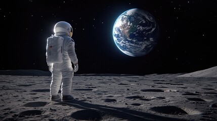 Astronaut exploring lunar surface moon space exploration cosmic environment wide viewpoint human achievement