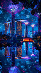 Vivid Nightscape: Sparkling Marina Bay and the Luminous Gardens by the Bay, Singapore