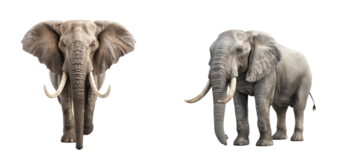 Majestic elephants standing gracefully with long tusks in natural environment