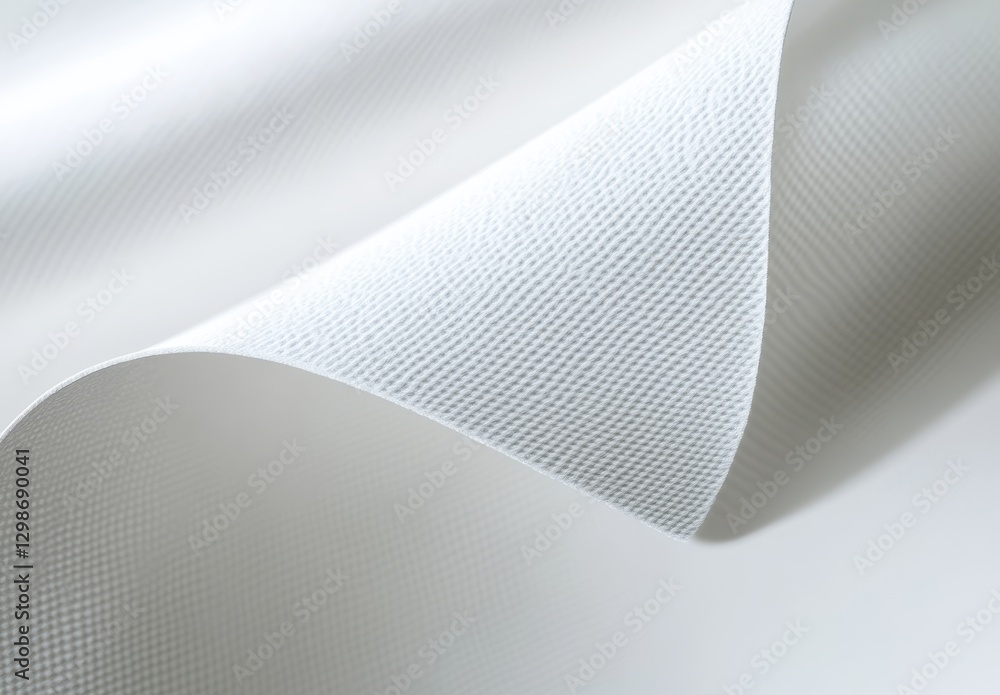 Poster close-up view of textured white fabric with natural soft curve and light reflection, ideal for backg