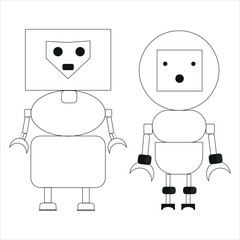Super Cute Fun And Awesome Robot Coloring Pages For Kids Lineart Vector Black And White Illustrations