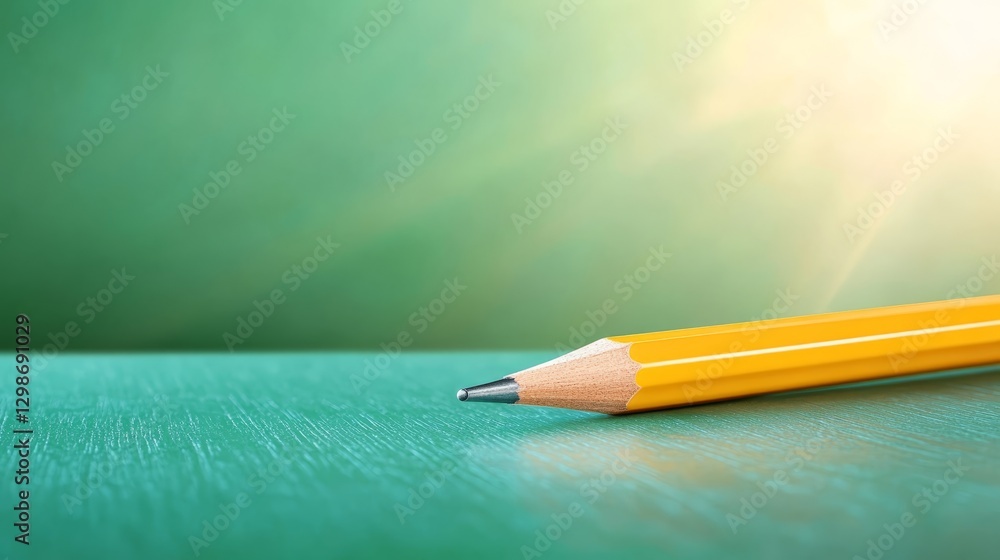 Poster pencil on green study of placement texture and shadow in simple composition
