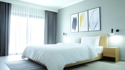 A beautifully renovated modern bedroom. Generative AI