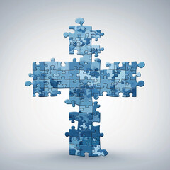 A cross made of puzzle pieces, symbolizing healthcare collaboration and solutions.