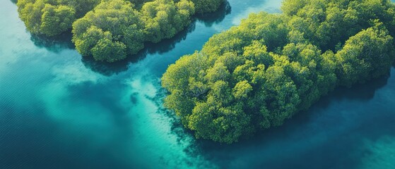 Naklejka premium Aerial View of Dense Mangrove Forest Capturing Carbon for a Sustainable Green Environment