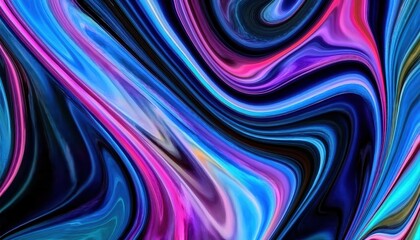 vibrant abstract liquid swirl with neon blue, pink, and black tones, fluid dynamic movement, modern digital art background

