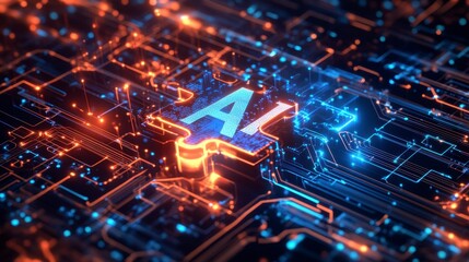 Fototapeta premium Abstract Technology Concept with AI Symbol on Digital Circuit Board