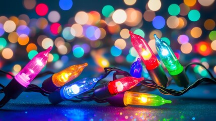 Colorful Christmas String Lights Festive Bokeh Background