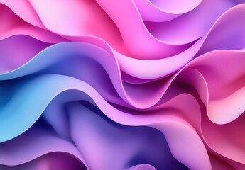 Fototapeta premium Colorful Abstract Waves in Soft Satin Fabric Flowing Smoothly in Gradients of Pink, Purple, and Blue for Artistic Backgrounds and Designs