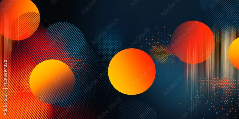 Poster abstract design featuring vibrant circles and textured backgrounds