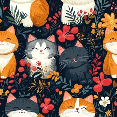 Cute Seamless Pattern of Cute Cartoon Cat
