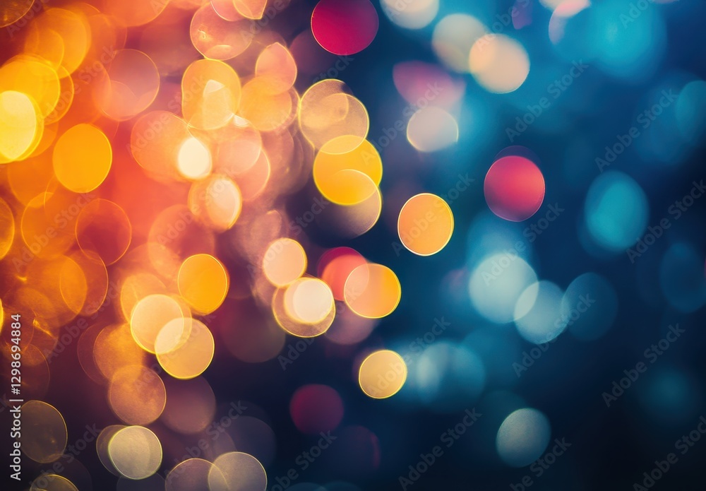 Poster colorful blurred lights creating bokeh effect in abstract background with warm orange and cool blue 