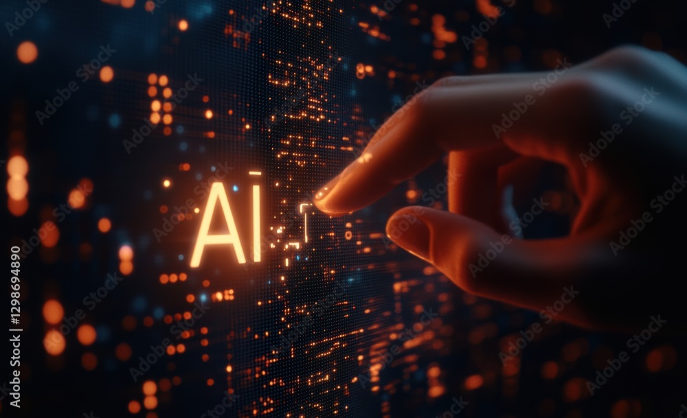 Fototapete hand touching glowing ai symbol on digital screen: embracing the future of artificial intelligence