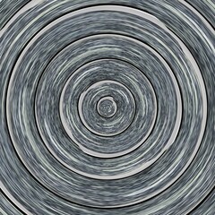 An abstract design featuring concentric circles with textured lines, creating a hypnotic and rhythmic visual effect in grayscale.