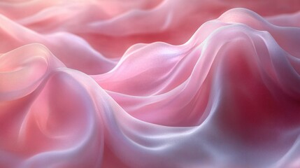 Obraz premium Flowing silky fabric creates soft waves. Abstract folds on light pink background