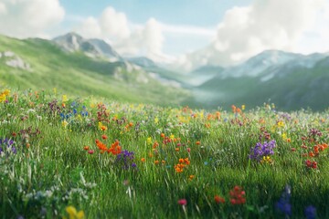 A lush green meadow filled with colorful wildflowers