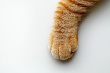 Close-up of ginger cat paw on white background