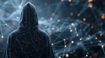 Mysterious Figure in a Hoodie Explores the Metaverse With Digital Projections and Glowing Elements