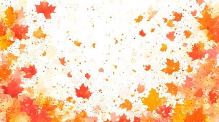Autumn Watercolor Background Orange Maple Leaves