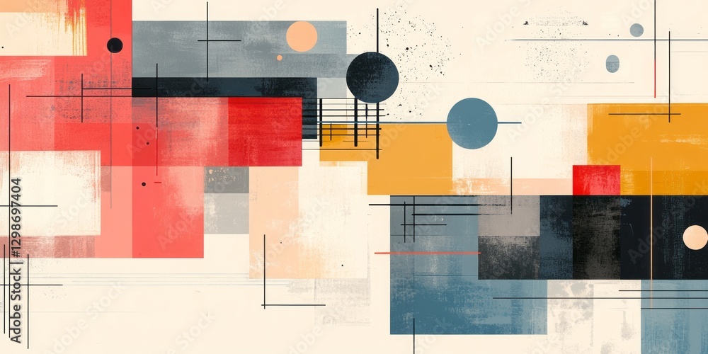 Poster abstract geometric composition featuring rectangles circles and linear elements