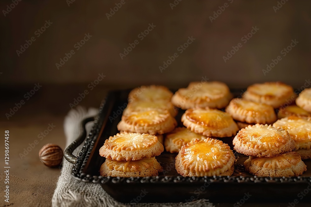 Poster an up-close view of a tray of delicious lemon curd crème brule cookies is displayed in the picture a