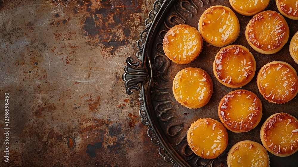 Poster an up-close view of a tray of delicious lemon curd crème brule cookies is displayed in the picture a