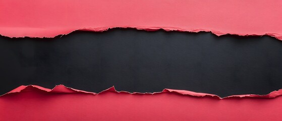 Fototapeta premium Torn Red Paper Revealing Black Background Abstract Texture