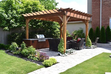 Backyard Patio with Pergola, Grill, and Landscaping