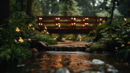 Obraz premium Exploring the serenity of a rustic wooden bridge in a lush forest. Generative AI