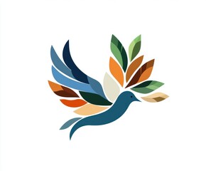 Fototapeta premium A dove representing the Holy Spirit soars with vibrant leaves, symbolizing peace and spiritual awakening during key Christian celebrations like Palm Sunday