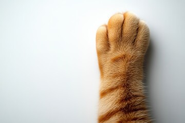Ginger cat paw resting on white background