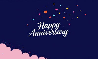 Vibrant Happy Anniversary Greeting Card with Colorful Hearts on Dark Blue Background Celebrating Special Milestone or Occasion