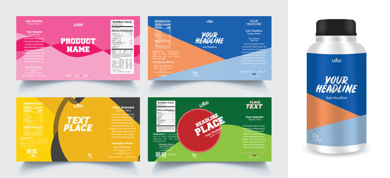 Label design set, soft drink bottle label design. Soda can vector. Energy drink label design. Orange flavor fruit juice label template design set.
