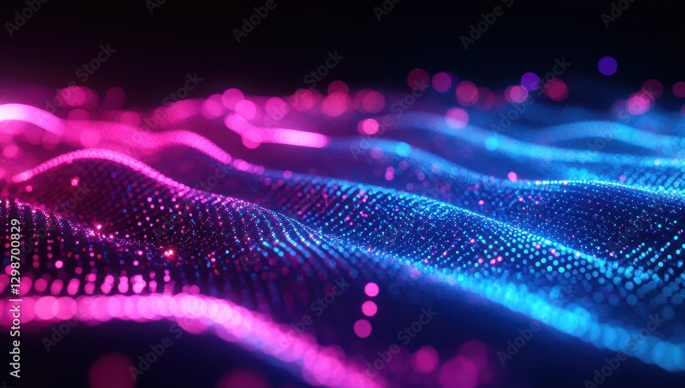 Poster colorful wave of light particles in motion creating a dynamic visual experience for technology and d