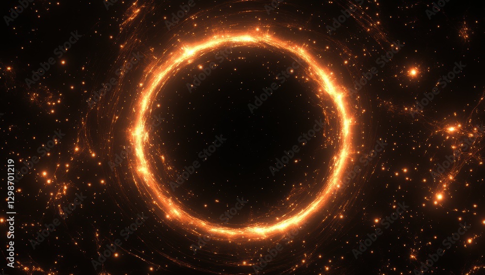 Poster cosmic orange glowing ring in dark space with sparkling stars creating a mesmerizing astronomical ph