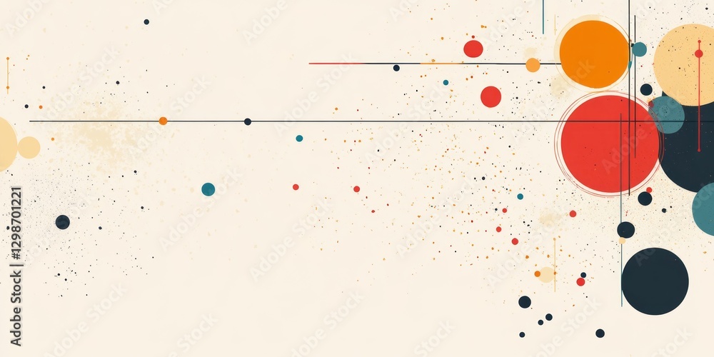 Poster abstract composition featuring colorful circles and intersecting straight lines