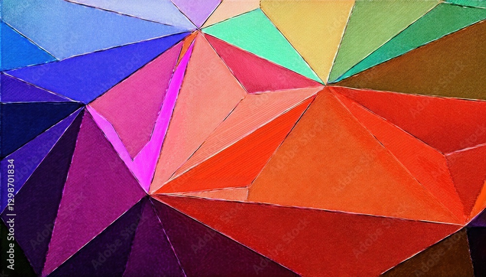Poster colorful geometric abstract background with stitched polygonal textile texture, vibrant multicolor f