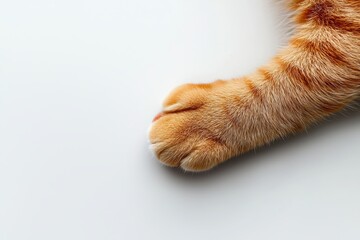 Close-up of ginger cat paw resting on white background