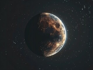 Obraz premium Celestial body with craters illuminating in the expanse of the cosmos